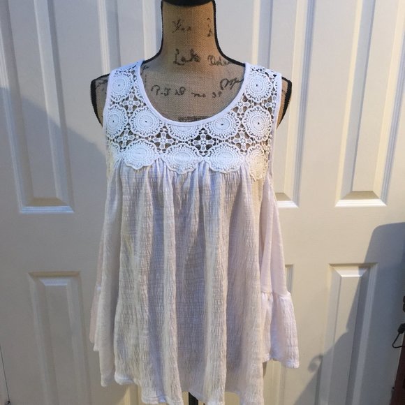 Time and Tru Cold ShoulderBoho Hippie Lace Blouse - Picture 2 of 6